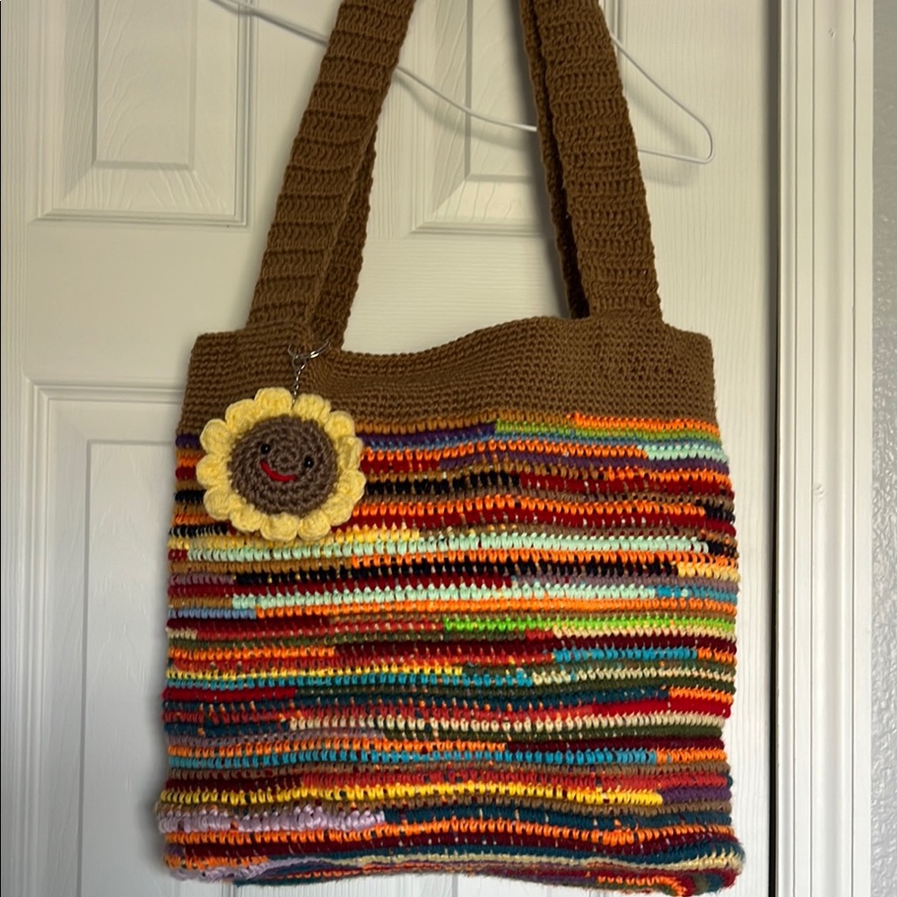 Bohemian Brown and Red Tote Bag with Vibrant Stripes
